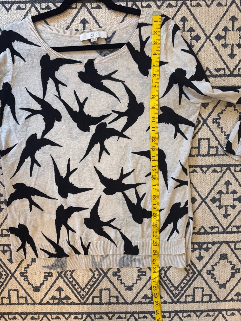 LOFT Light Beige Sweater with Black Bird Swallow Print - Picture 8 of 8